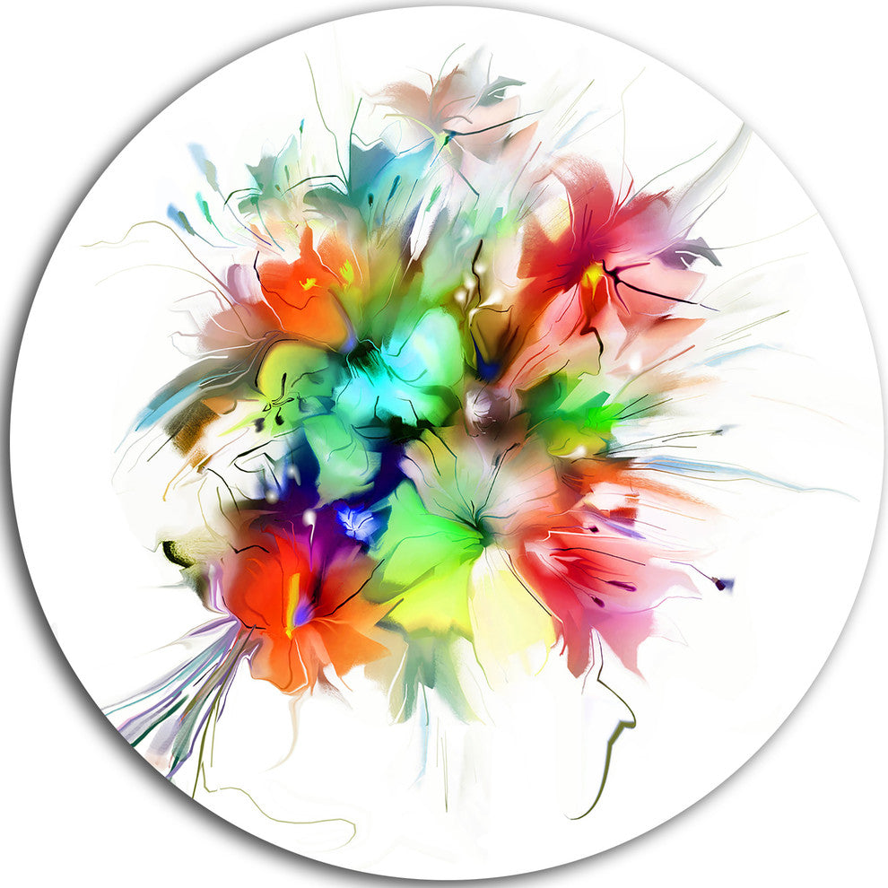 Summer Flowers In Different Colors, Floral Disc Metal Wall Art, 11"