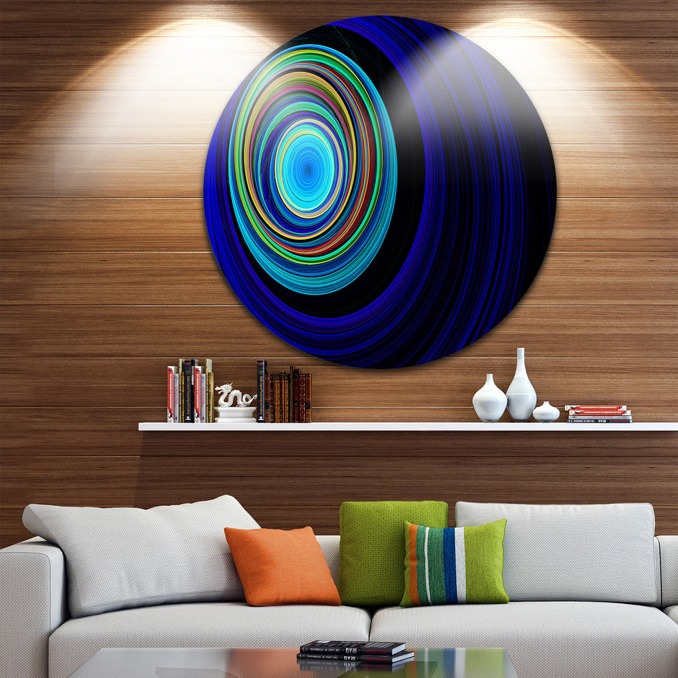 Endless Tunnel Blue Ripples, Abstract Large Disc Metal Wall Art, 36"