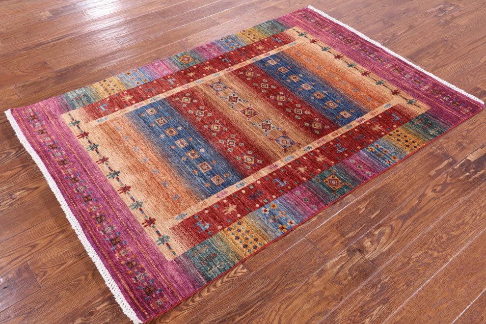 4' 1" X 6' 0" Tribal Persian Gabbeh Hand Knotted Rug Q4945
