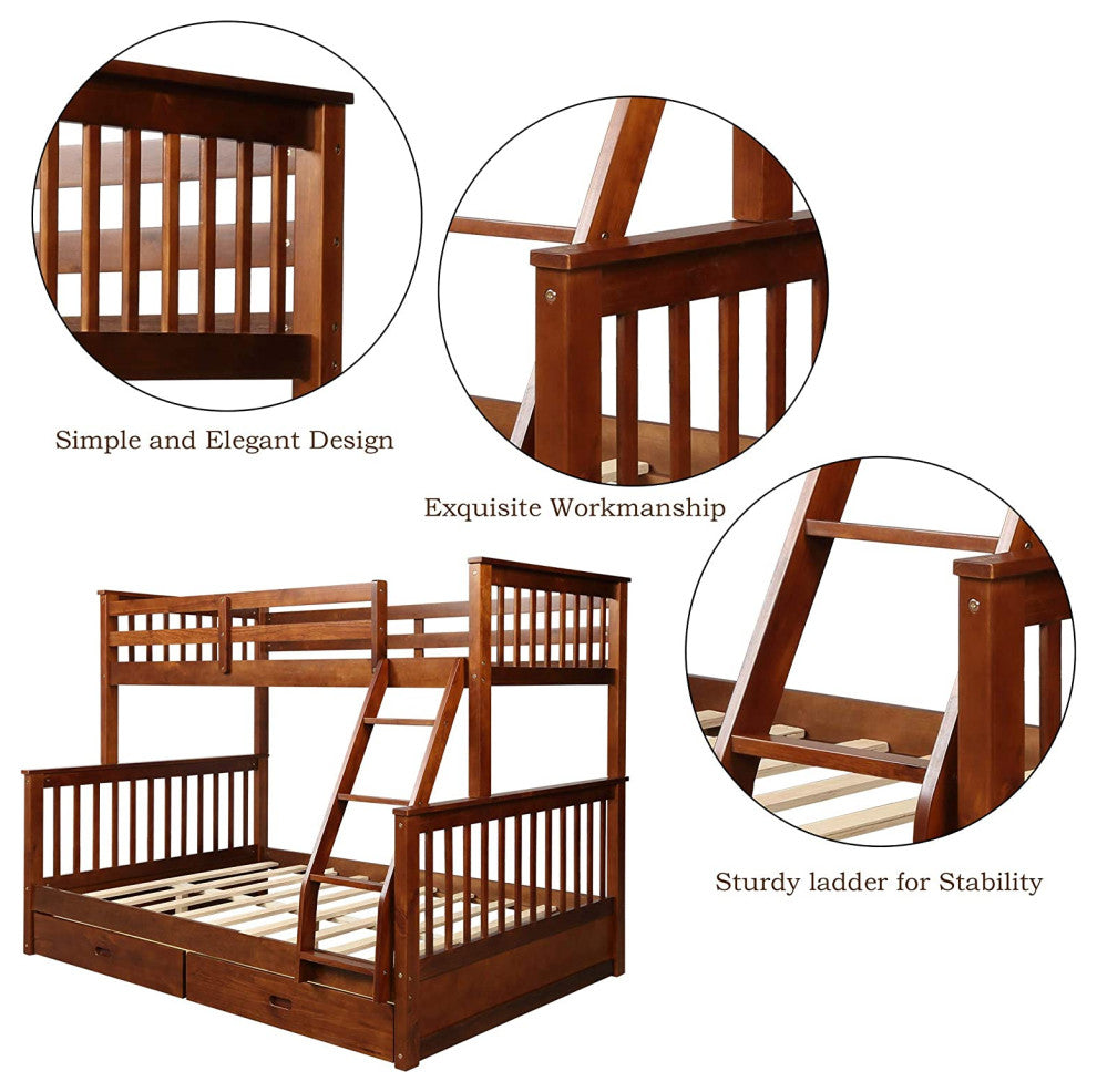 Kids Twin-Over-Full Bunk Bed with Ladder and Storage Drawers