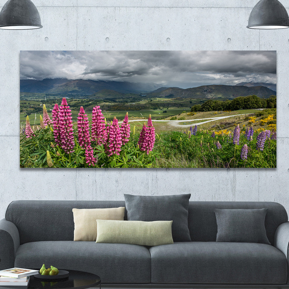 Flowering Landscape of New Zealand, Landscape Canvas Art Print, 60"x28"