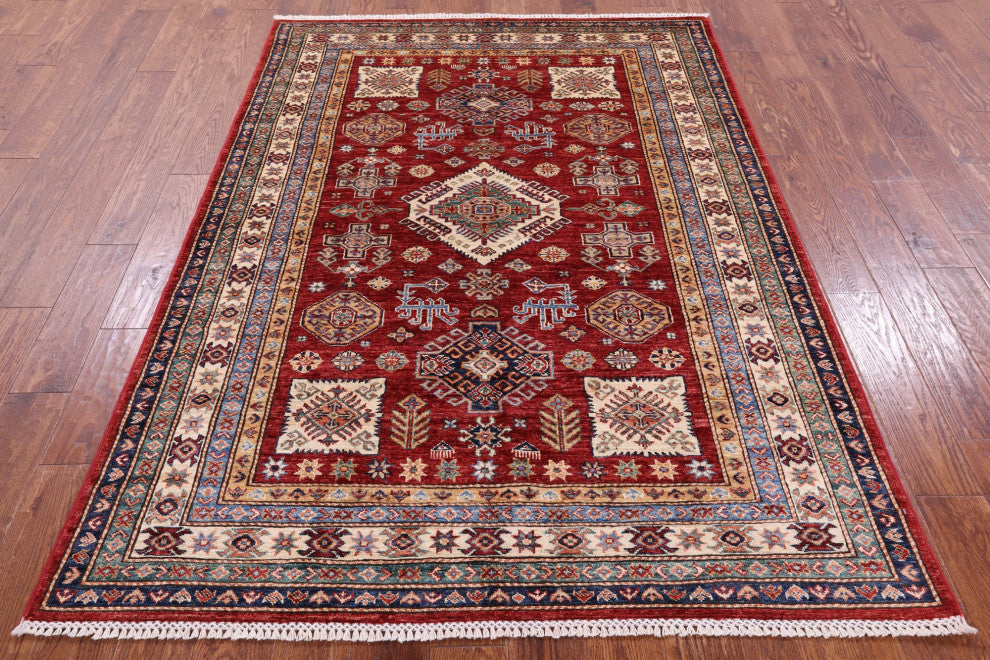 Geometric Super Kazak Handmade Wool Rug 5' 0" X 6' 11" - Q12942