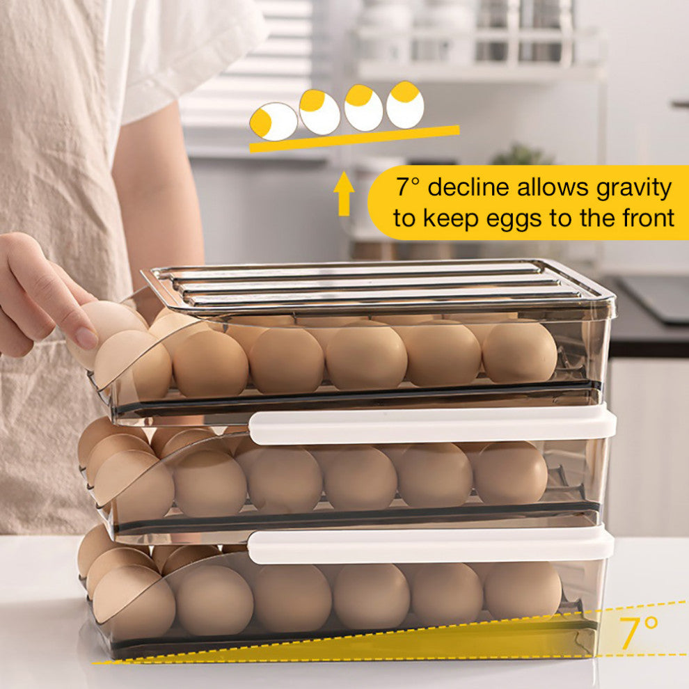 OnDisplay Stackable Acrylic Gravity Egg Tray Holder for Fridge - Food-Safe PET