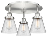 Cone-3 Light 18" Flush Mount-Satin Nickel, Seedy Glass Shade