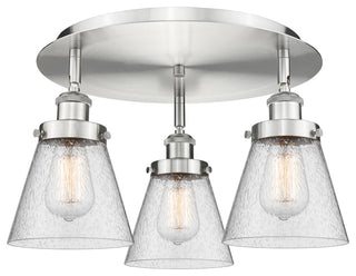 Cone-3 Light 18" Flush Mount-Satin Nickel, Seedy Glass Shade