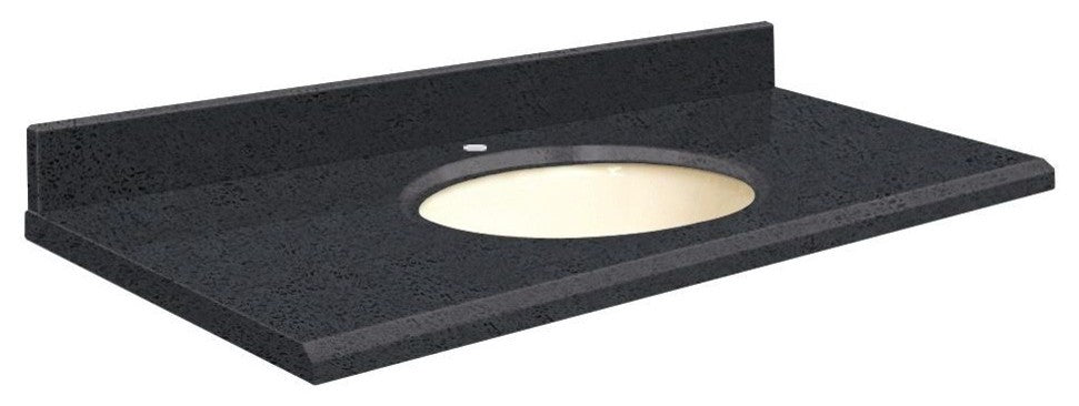 Quartz 49"x22" Vanity Top, Single Faucet Hole, Black Luxe, Biscuit Bowl