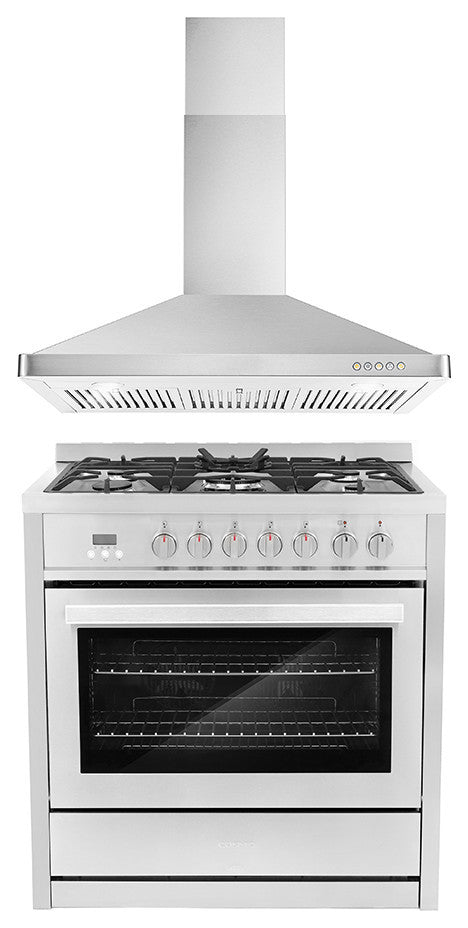 2-Piece Kitchen, 36" 240V Dual Fuel Range and 36" Wall Mount Range Hood