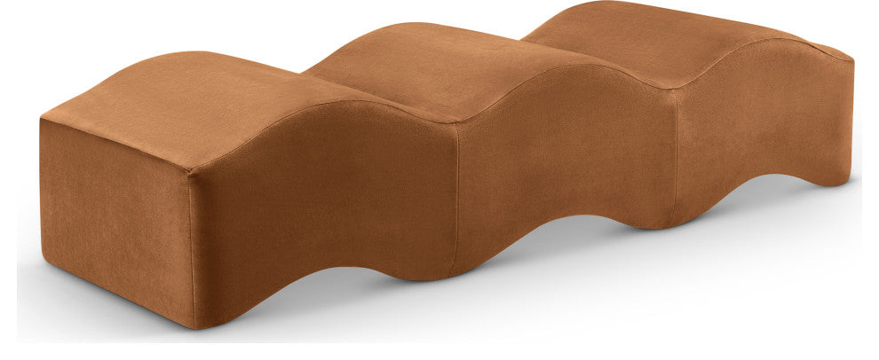 Wave Upholstered Bench, Saddle, Velvet