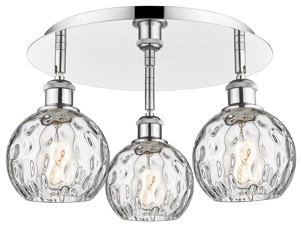 Athens-3 Light 18" Flush Mount-Polished Chrome, Clear Water Glass Shade