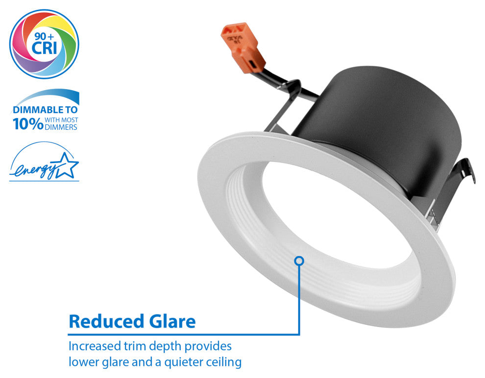 DCR4 LED Recessed Downlight Retrofit Light Fixture, White, Baffle, 2700k