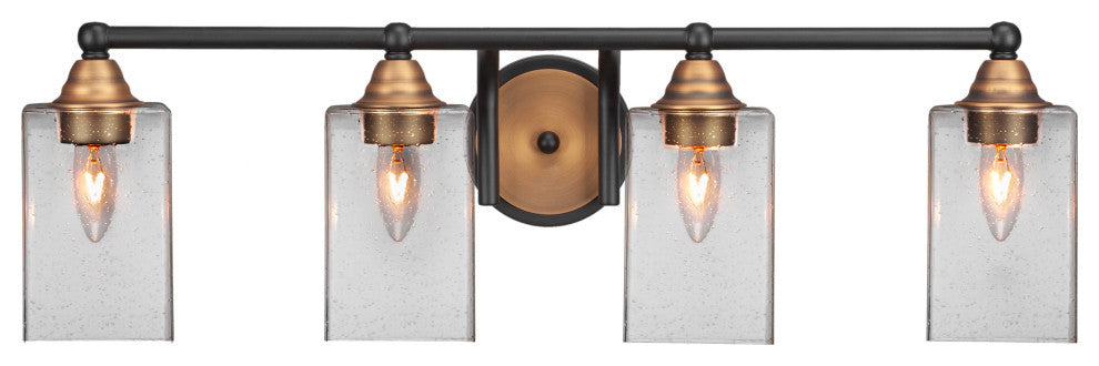 Paramount Bath Bar, Matte Black and Brass, 4" Clear Bubble Glass