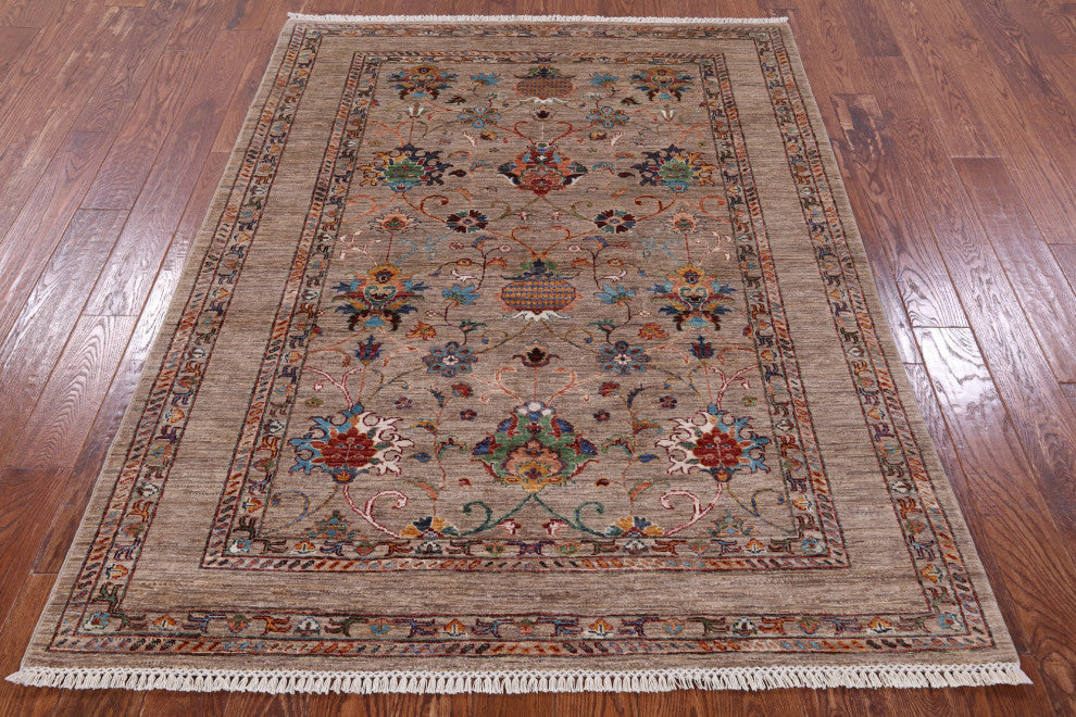 5' 1" X 6' 7" Persian Tabriz Handmade Wool Rug Q10095
