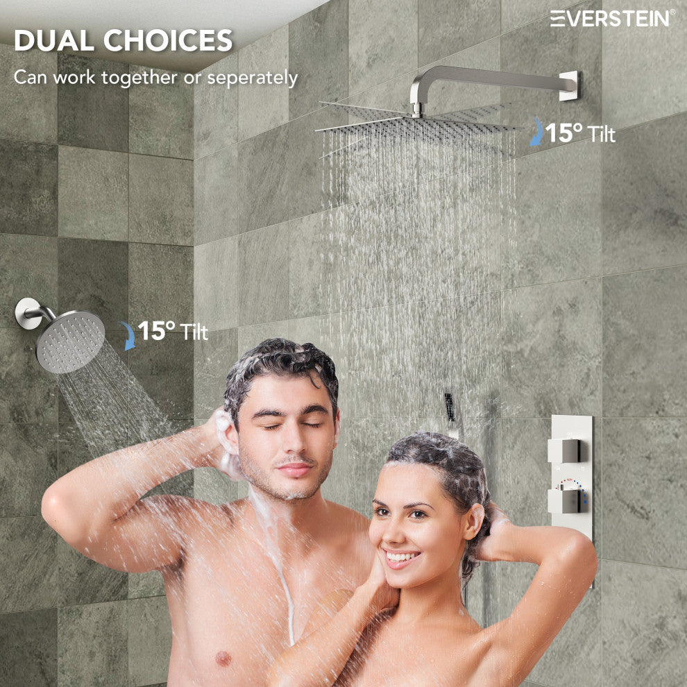 Full-Body Shower System with Thermostatic Valve "“ Dual Showerheads & Handheld, Brushed Nickel