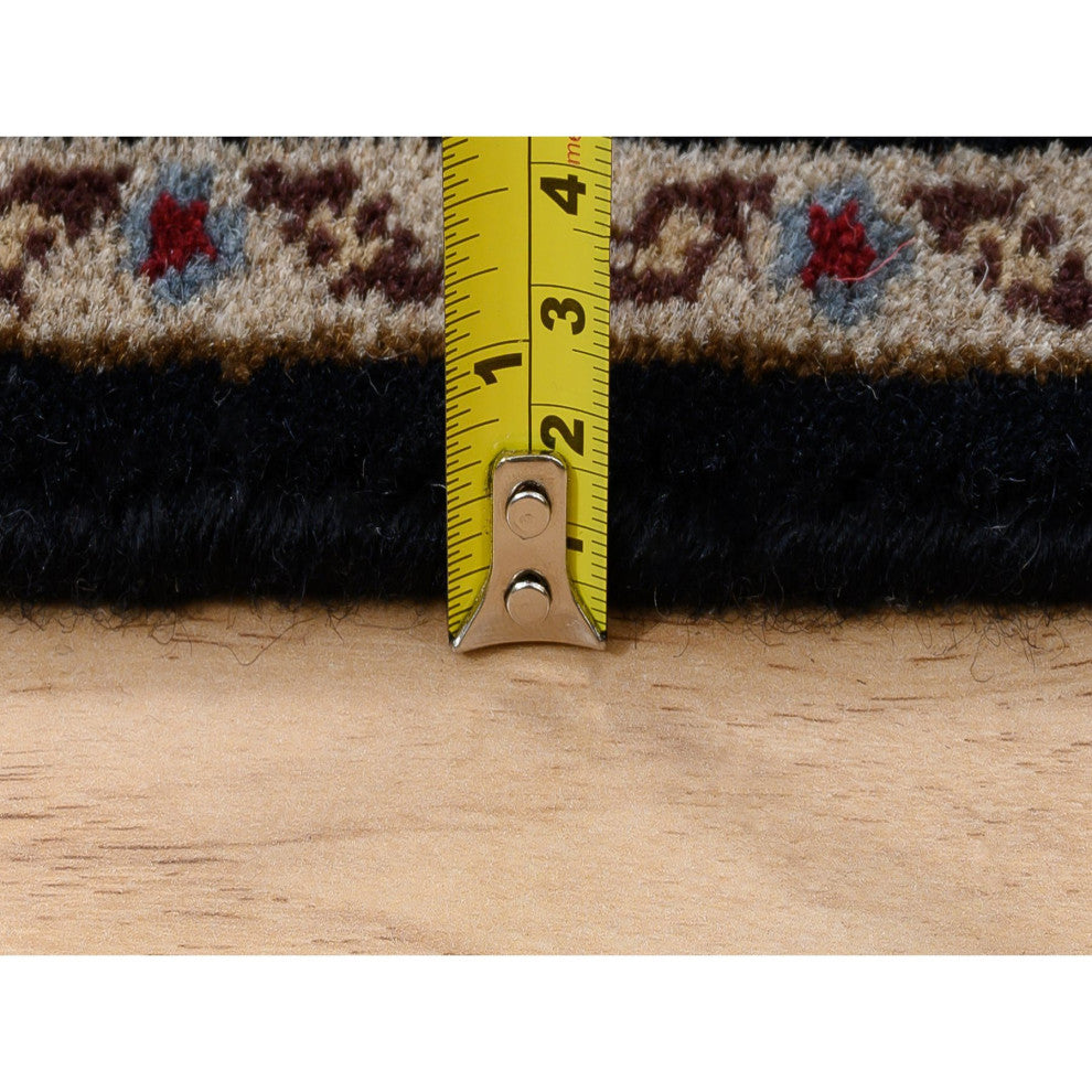 Black Hand Knotted, Tebraz Mahi Wool and Silk XL Runner Rug, 2'6"x26'3"