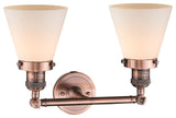 Small Cone 2-Light Bath Fixture, Matte White Cased Glass, Antique Copper