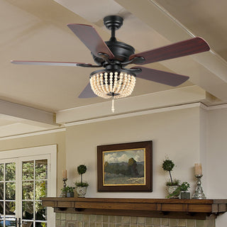 Erin 52" 3-Light LED Ceiling Fan, Iron/Wood Beads, Remote/App Control, brown