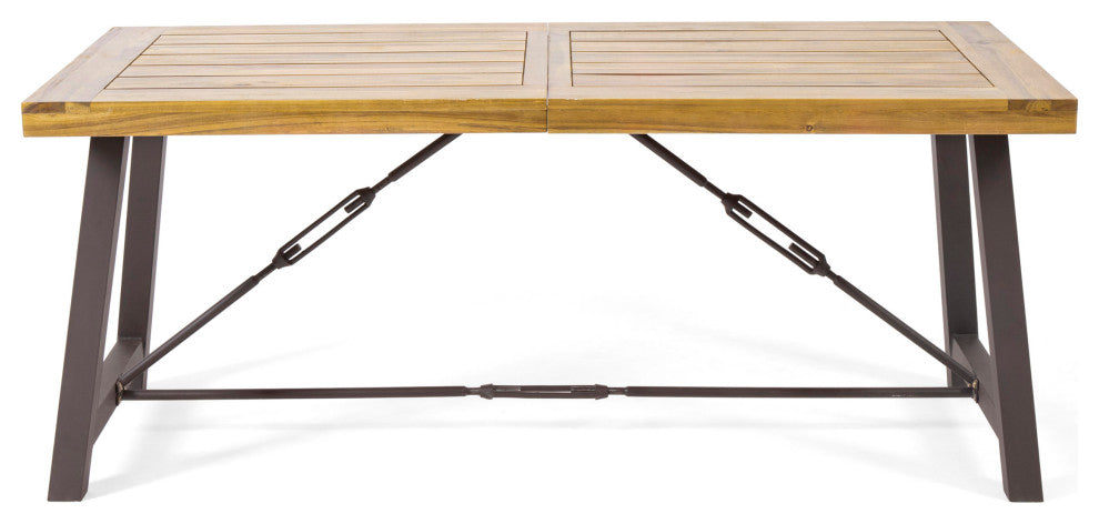 GDF Studio 7-Piece Landon Outdoor Dining Set With Teak Table and Brown Chairs