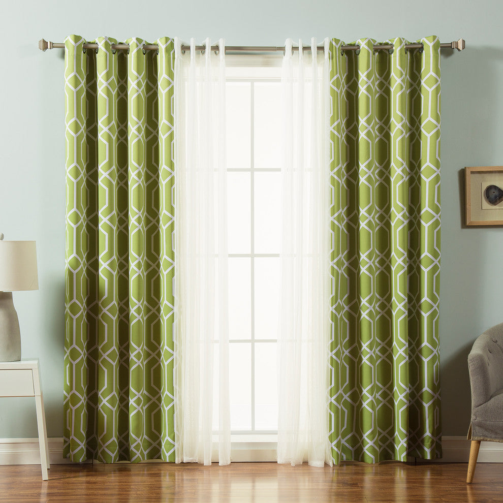 Tulle Lace and Geometric Trellis Room Darkening Mix and Match