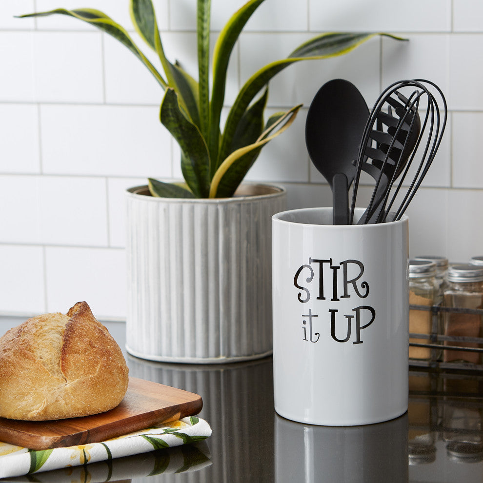 DII White Stir It Up Ceramic Utensil Holder