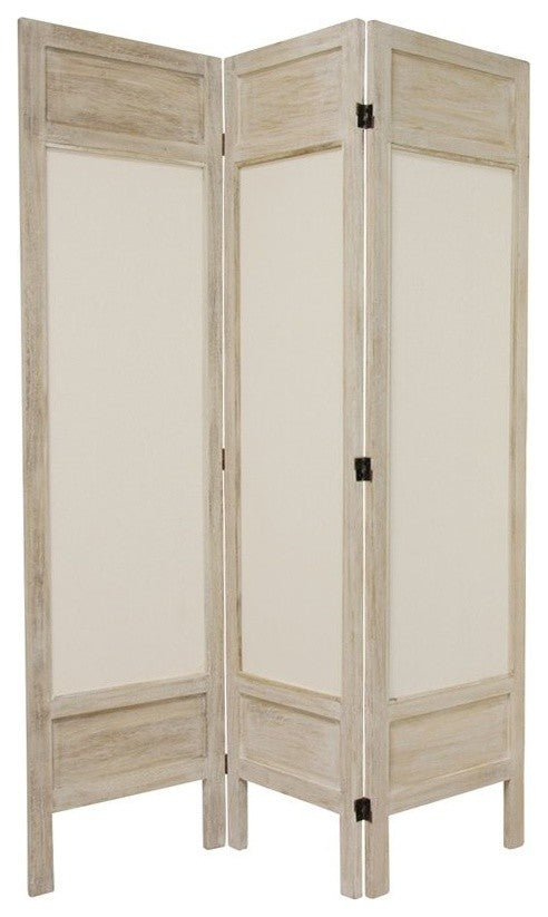 5 1/2' Tall Solid Frame Fabric Room Divider, Burnt White, 3 Panel