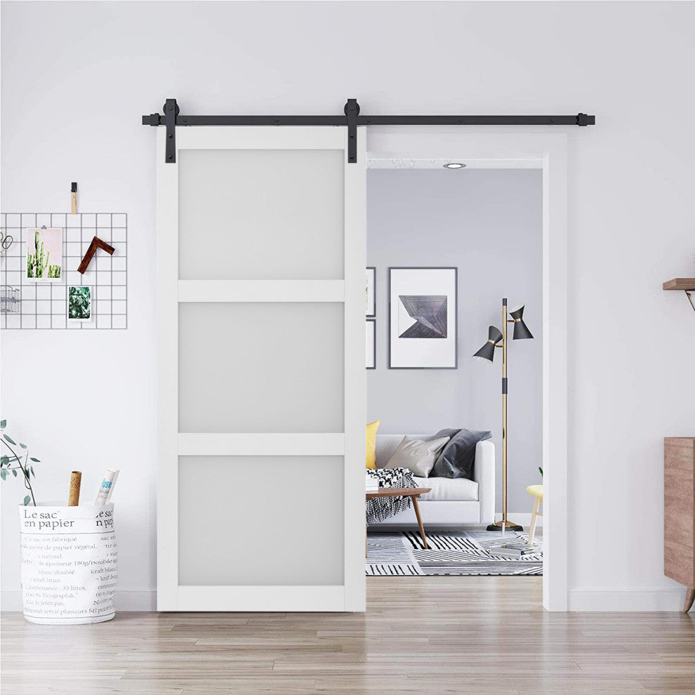 3-Panel Frosted Glass Barn Door Sliding Door with Hardware Kit, 30"w X 84"h