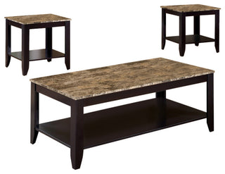 Benzara BM156358 Artistic 3 Piece Occasional Table Set With Marble Top, Brown