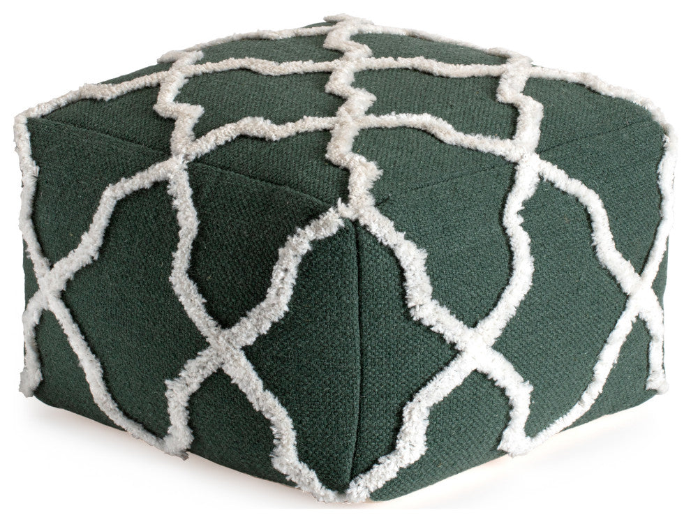 Forest Trail 22" x 22" x 16" Green and Ivory Pouf