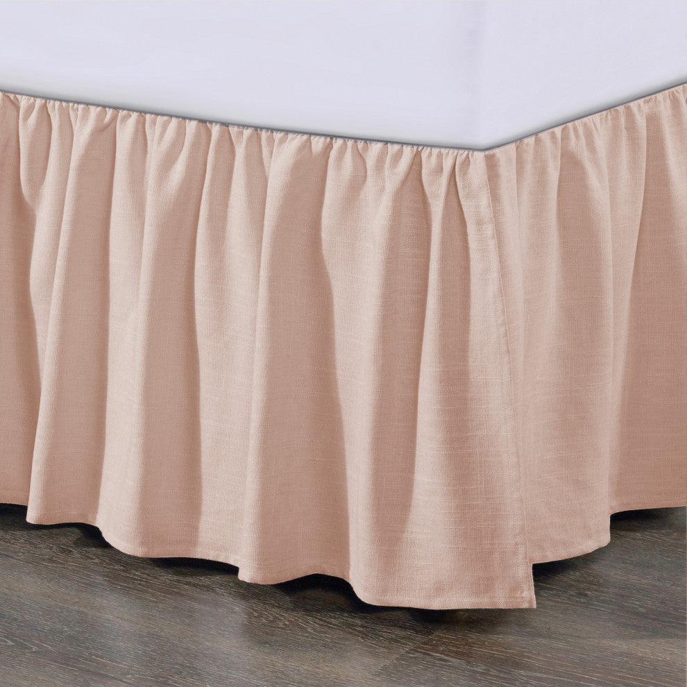 Lily Gathered Linen Bed Skirt, Queen Blush