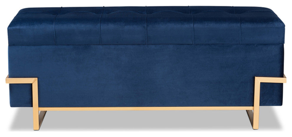 Baxton Studio Navy Blue Velvet Upholstered and Gold  Finished Storage Ottoman