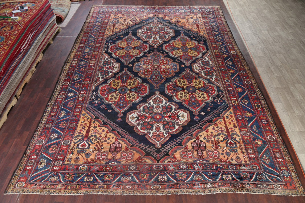 Consigned, Traditional Antique Oriental Handmade Persian Area Rug, Blue, 12x18