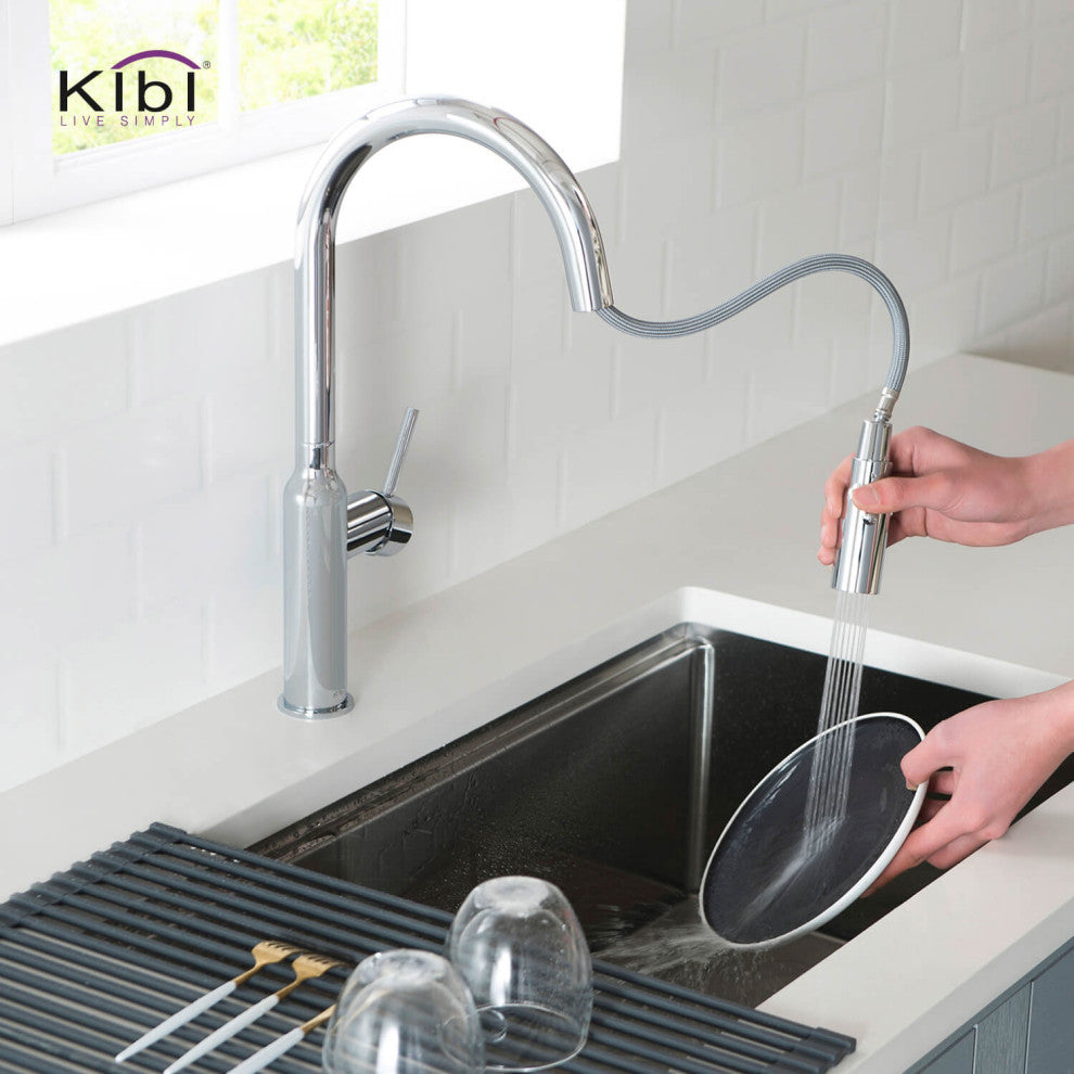 KIBI Hilo Single Handle Pull Down Kitchen Faucet, Chrome, W/O Soap Dis