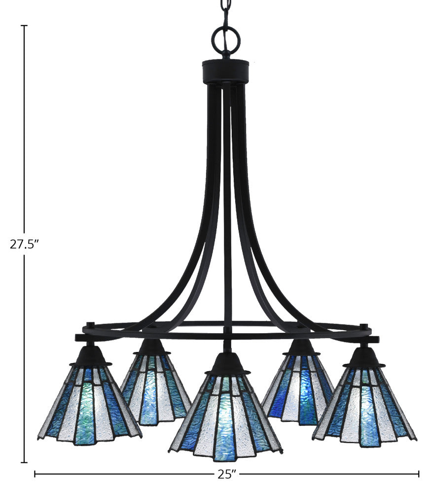 Paramount 5-Light Chandelier, Matte Black, 7" Sea Ice Art Glass