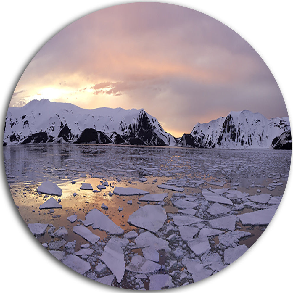 Antarctic Summer Sunset, Seascape Photo Round Metal Wall Art, 11"