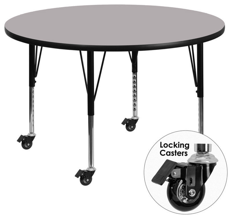 Mobile 60" Round Gray Thermal Laminate Activity Table  Adjustable Legs