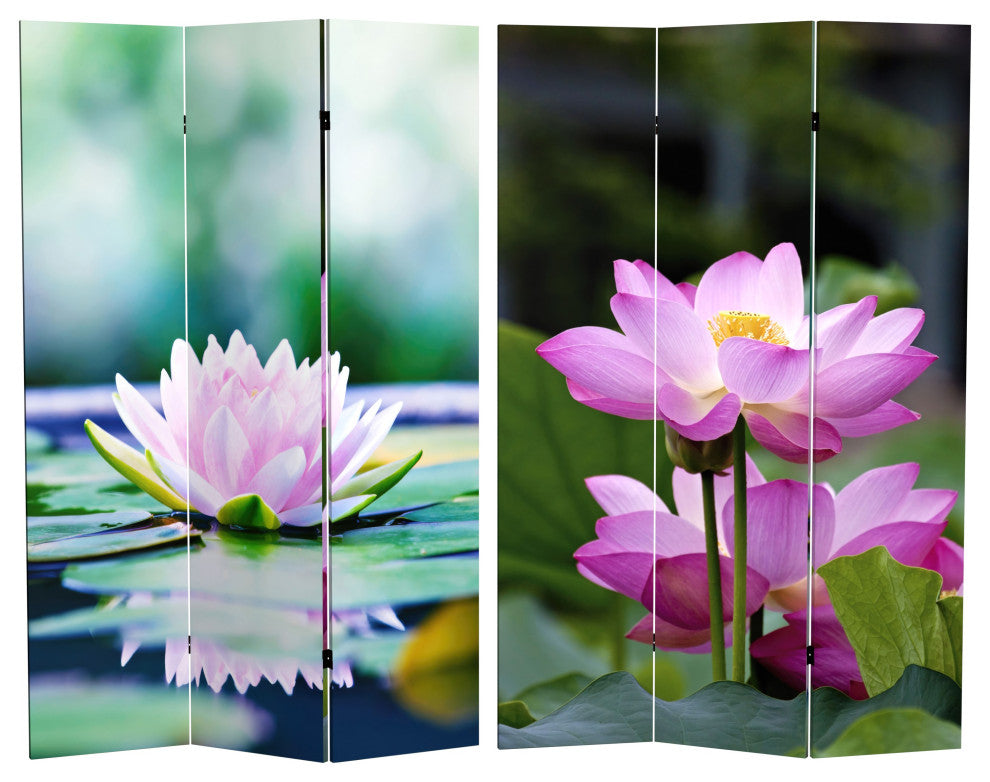 6' Tall Double Sided Lotus Blossom Canvas Room Divider