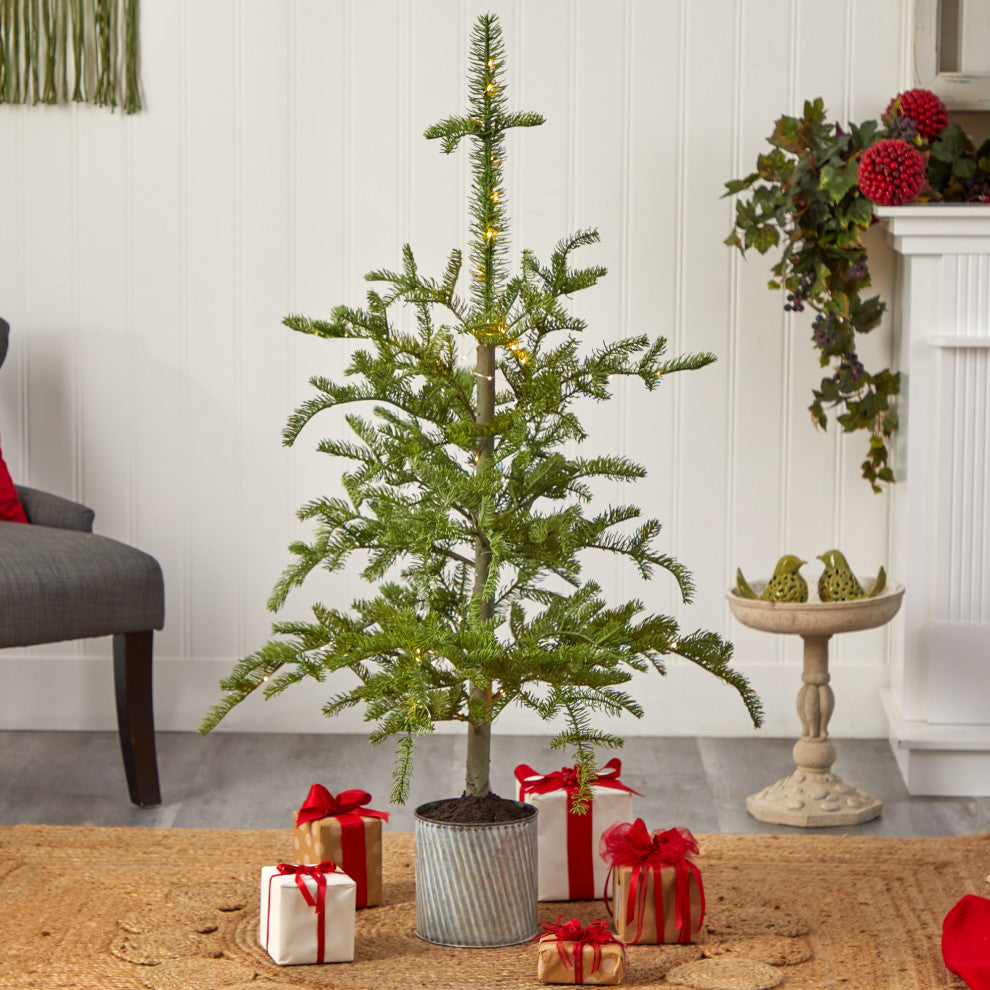 T3394 4.5 Pre-Lit Christmas Pine Artificial Tree in Decorative Planter