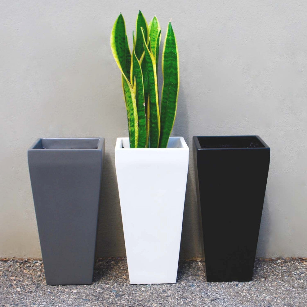 Windsor Tall Square Planter, Black, 15"x15"x30"