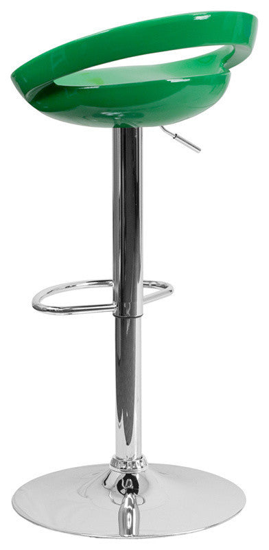 Contemporary Green Plastic Adjustable Barstool With Chrome Base