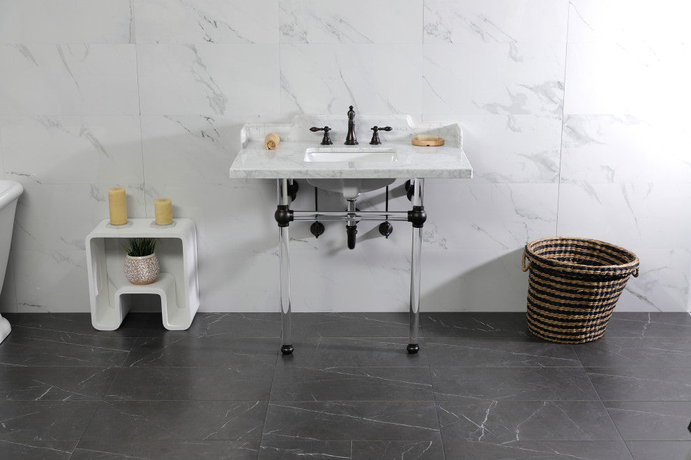 Kingston Brass LMS3630MASQ5 36" Carrara Marble Console Sink, Acrylic Legs