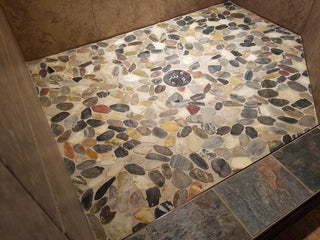 Hand-Sorted Sliced Cobblestone Pebble Tile - Mesh Backing, 12x12 Sheet