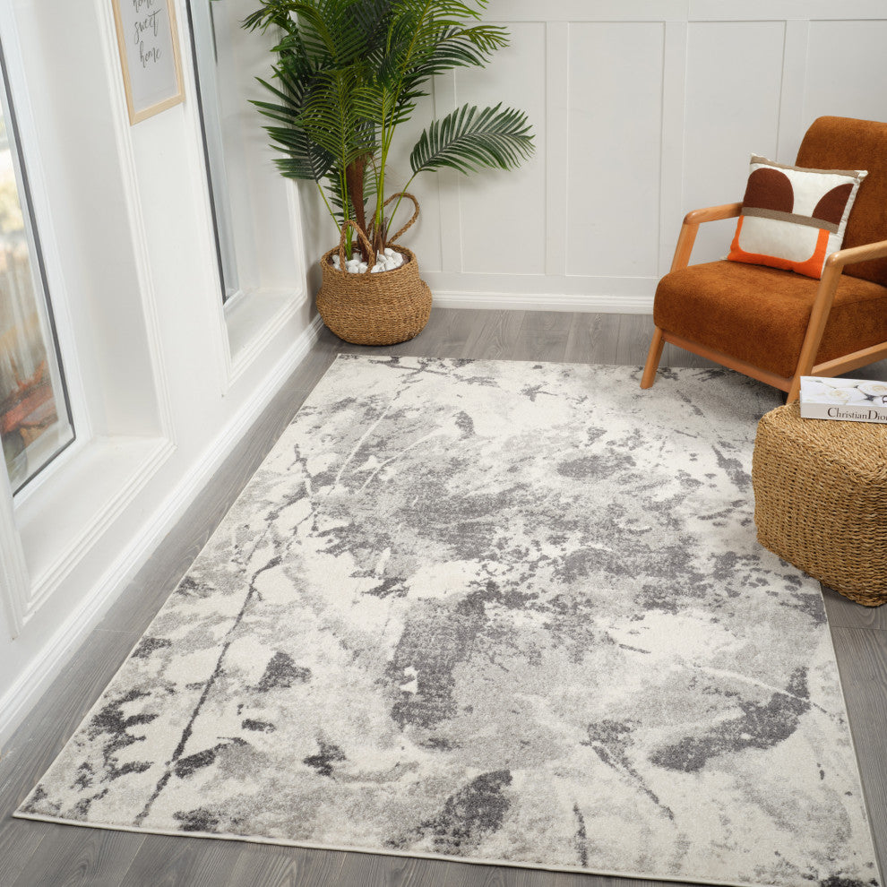Clifton Abstract Ivory Gray Power-Loom Area Rug 5'3" x 7'6"