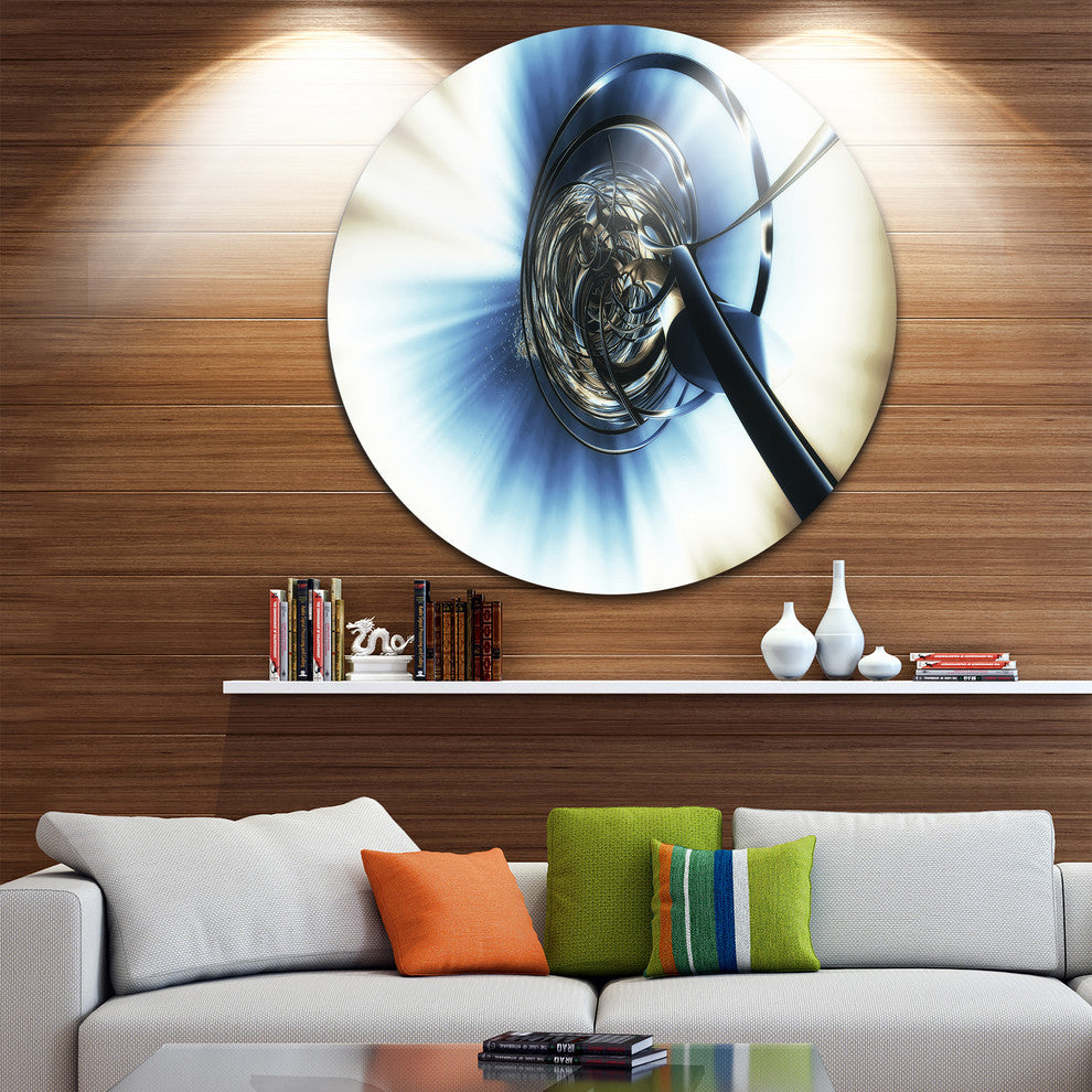 Fractal 3D Tangle In Middle, Abstract Art Disc Metal Artwork, 11"