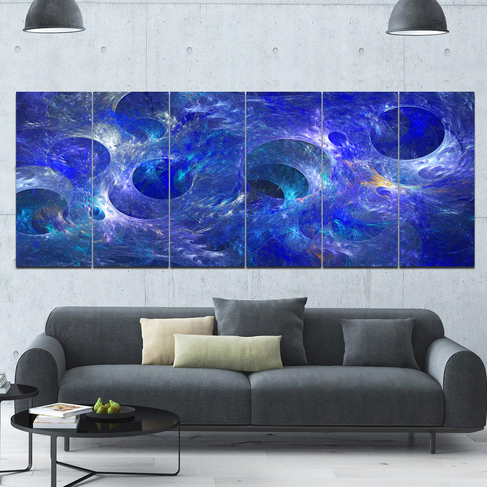 Clear Blue Fractal Glass Texture, Abstract Canvas Art Print, 70"x28", 6 Panels