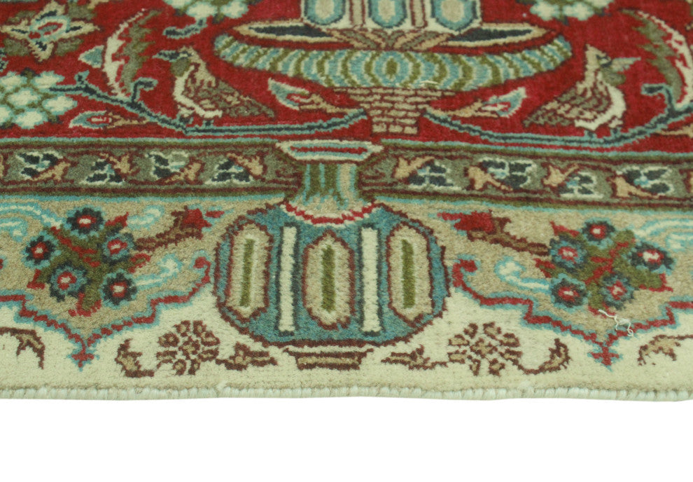 Fine Vintage Distressed Claiborn Beige/Burgundy Rug, 6'6x9'7