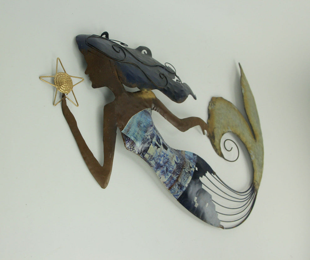 Distressed Metal Art Toille Bodice Mermaid and Star Wall Sculpture Set of 2