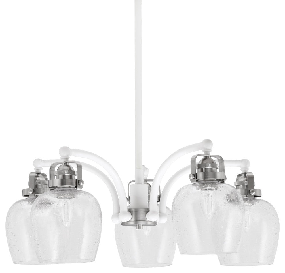 Easton, 5 Light, Chandelier, White & Brushed Nickel, 6" Clear Bubble