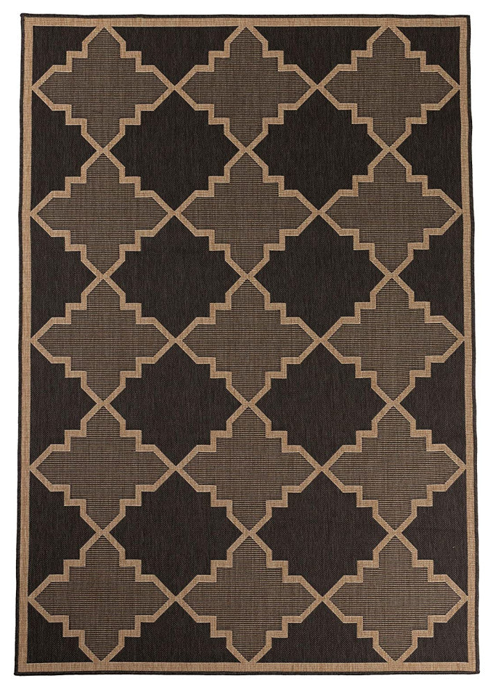 Outdoor Collection Trellis Diamond Rug Geometric Rug, Charcoal, 5'3"x7'6"