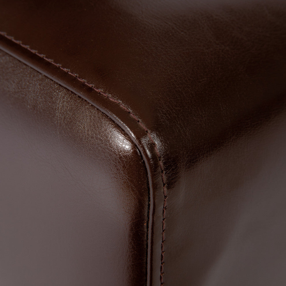 GDF Studio Percival T-stitched Chocolate Brown Leather Dining Chairs, Brown, Set of 4
