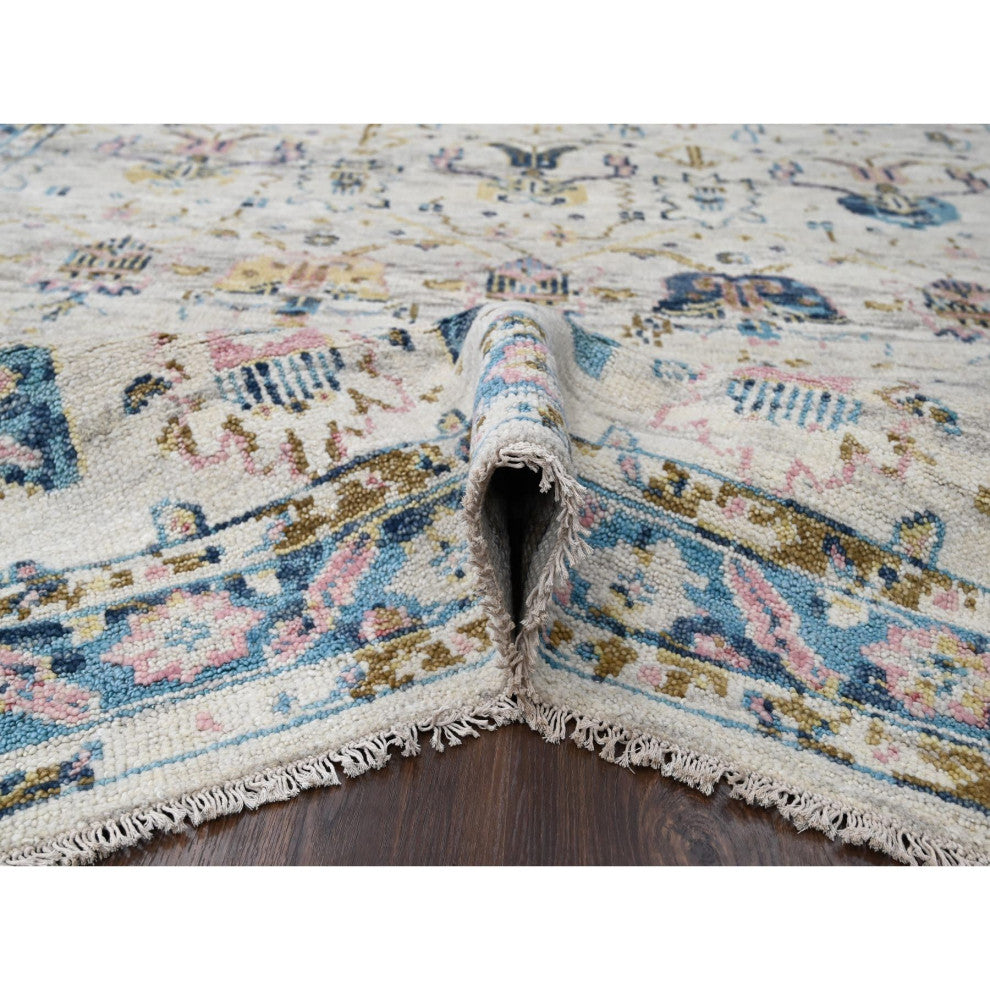 Ivory Hand Knotted Wool Natural Dyes Mahal Design Oriental Rug, 7'10"x9'10"