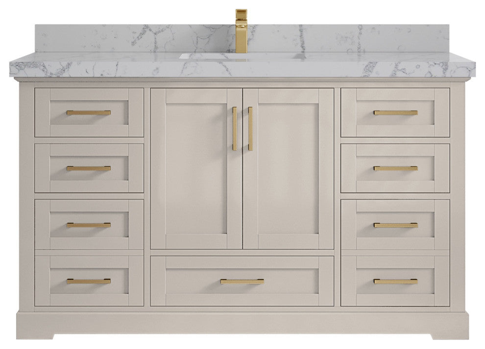 Boston 60" Single Bathroom Vanity in Fine Grain 2" Venatino Quartz